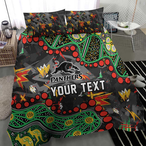 Personalized Penrith Panthers Bedding Set Aboriginal Pattern with Graffiti Style Design