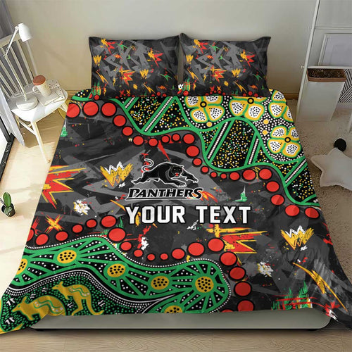 Personalized Penrith Panthers Bedding Set Aboriginal Pattern with Graffiti Style Design