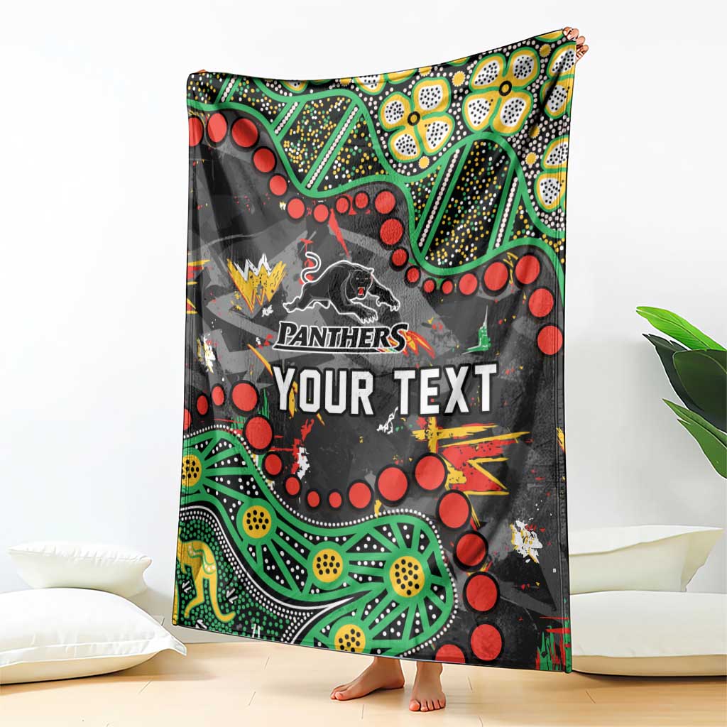 Personalized Penrith Panthers Blanket Aboriginal Pattern with Graffiti Style Design
