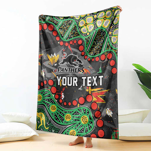 Personalized Penrith Panthers Blanket Aboriginal Pattern with Graffiti Style Design