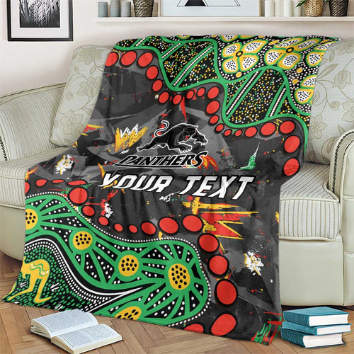 Personalized Penrith Panthers Blanket Aboriginal Pattern with Graffiti Style Design
