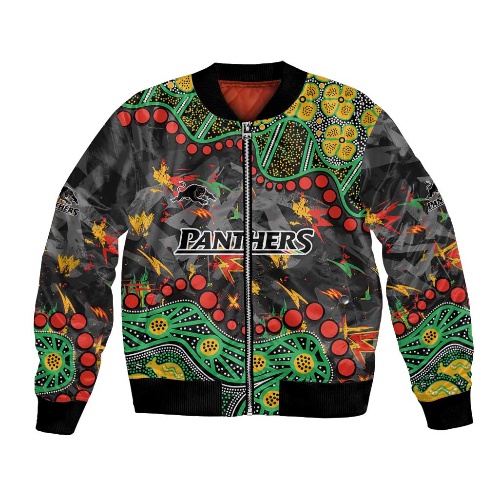 Personalized Penrith Panthers Bomber Jacket Aboriginal Pattern with Graffiti Style Design