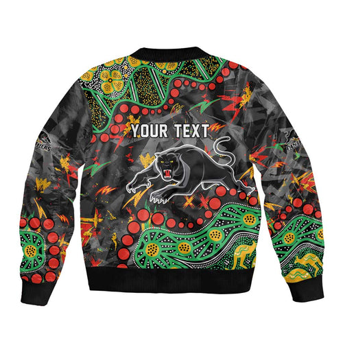 Personalized Penrith Panthers Bomber Jacket Aboriginal Pattern with Graffiti Style Design