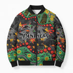 Personalized Penrith Panthers Bomber Puffer Jacket Aboriginal Pattern with Graffiti Style Design