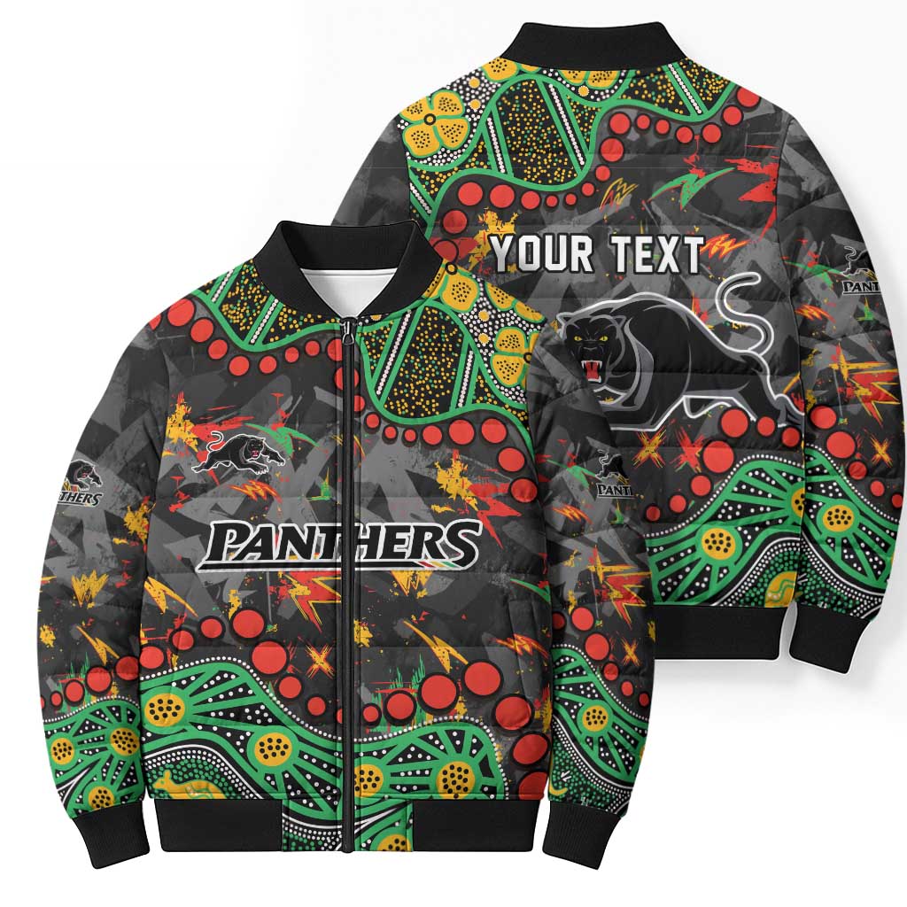 Personalized Penrith Panthers Bomber Puffer Jacket Aboriginal Pattern with Graffiti Style Design