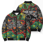 Personalized Penrith Panthers Bomber Puffer Jacket Aboriginal Pattern with Graffiti Style Design