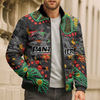 Personalized Penrith Panthers Bomber Puffer Jacket Aboriginal Pattern with Graffiti Style Design