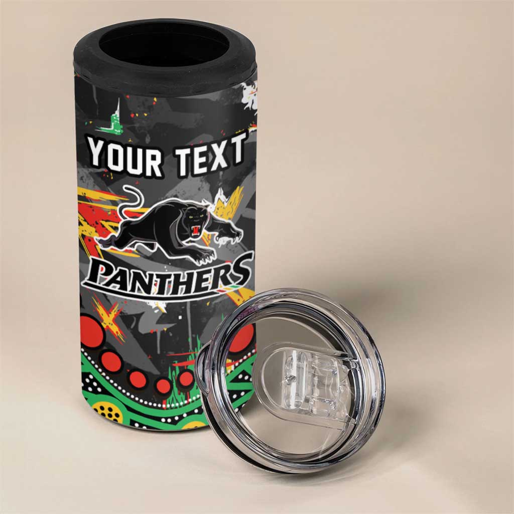 Personalized Penrith Panthers 4 in 1 Can Cooler Tumbler Aboriginal Pattern with Graffiti Style Design