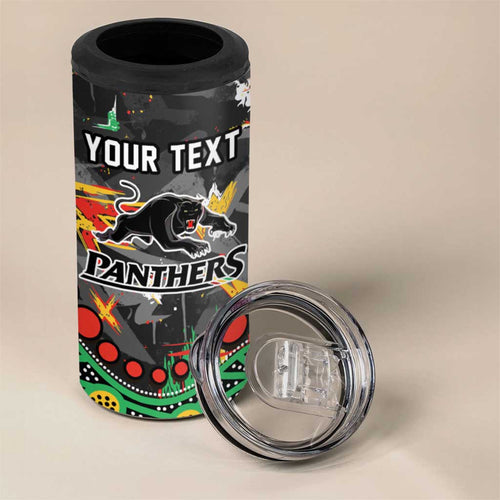 Personalized Penrith Panthers 4 in 1 Can Cooler Tumbler Aboriginal Pattern with Graffiti Style Design