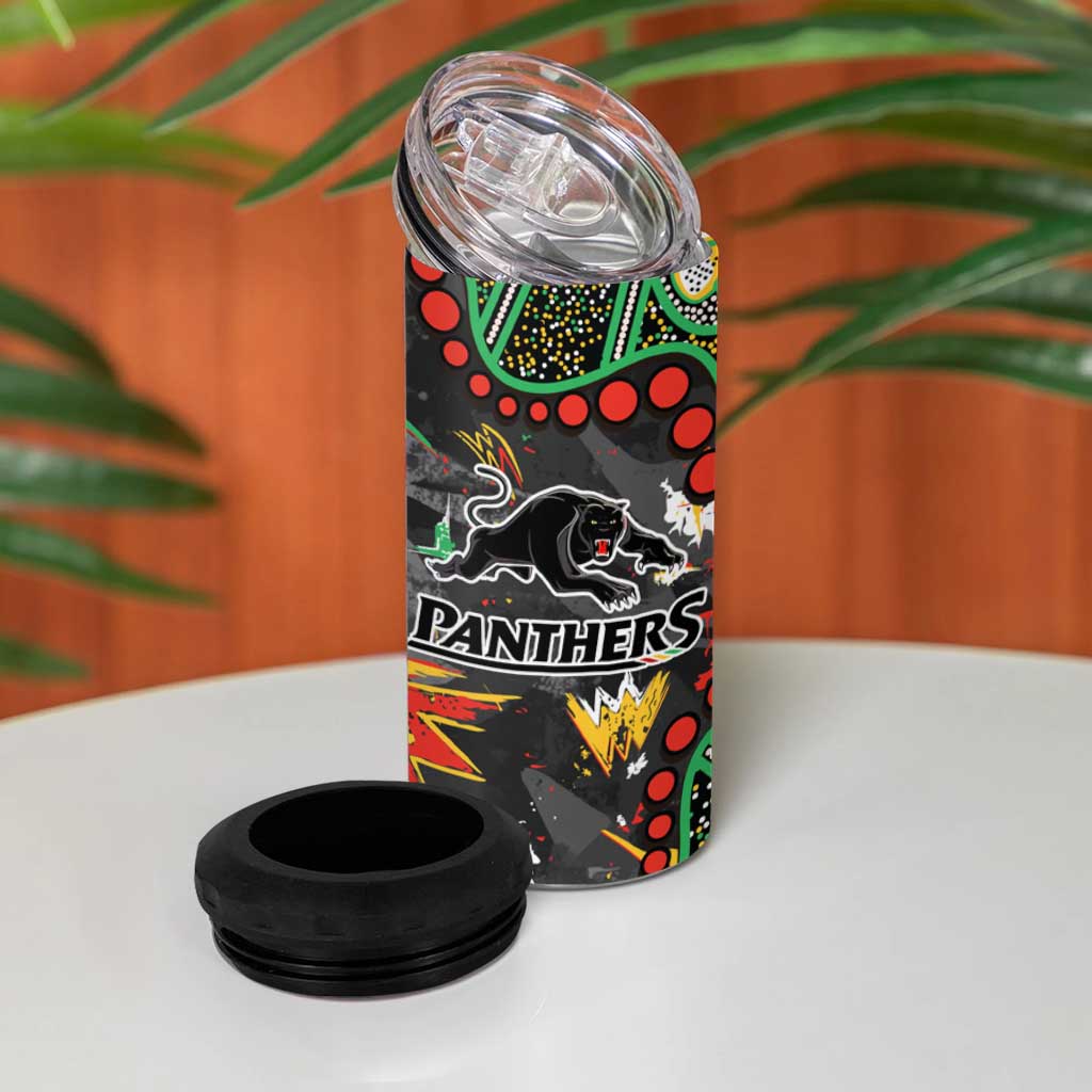 Personalized Penrith Panthers 4 in 1 Can Cooler Tumbler Aboriginal Pattern with Graffiti Style Design
