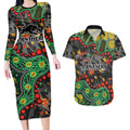 Personalized Penrith Panthers Couples Matching Long Sleeve Bodycon Dress and Hawaiian Shirt Aboriginal Pattern with Graffiti Style Design