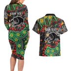 Personalized Penrith Panthers Couples Matching Long Sleeve Bodycon Dress and Hawaiian Shirt Aboriginal Pattern with Graffiti Style Design