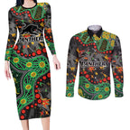 Personalized Penrith Panthers Couples Matching Long Sleeve Bodycon Dress and Long Sleeve Button Shirt Aboriginal Pattern with Graffiti Style Design