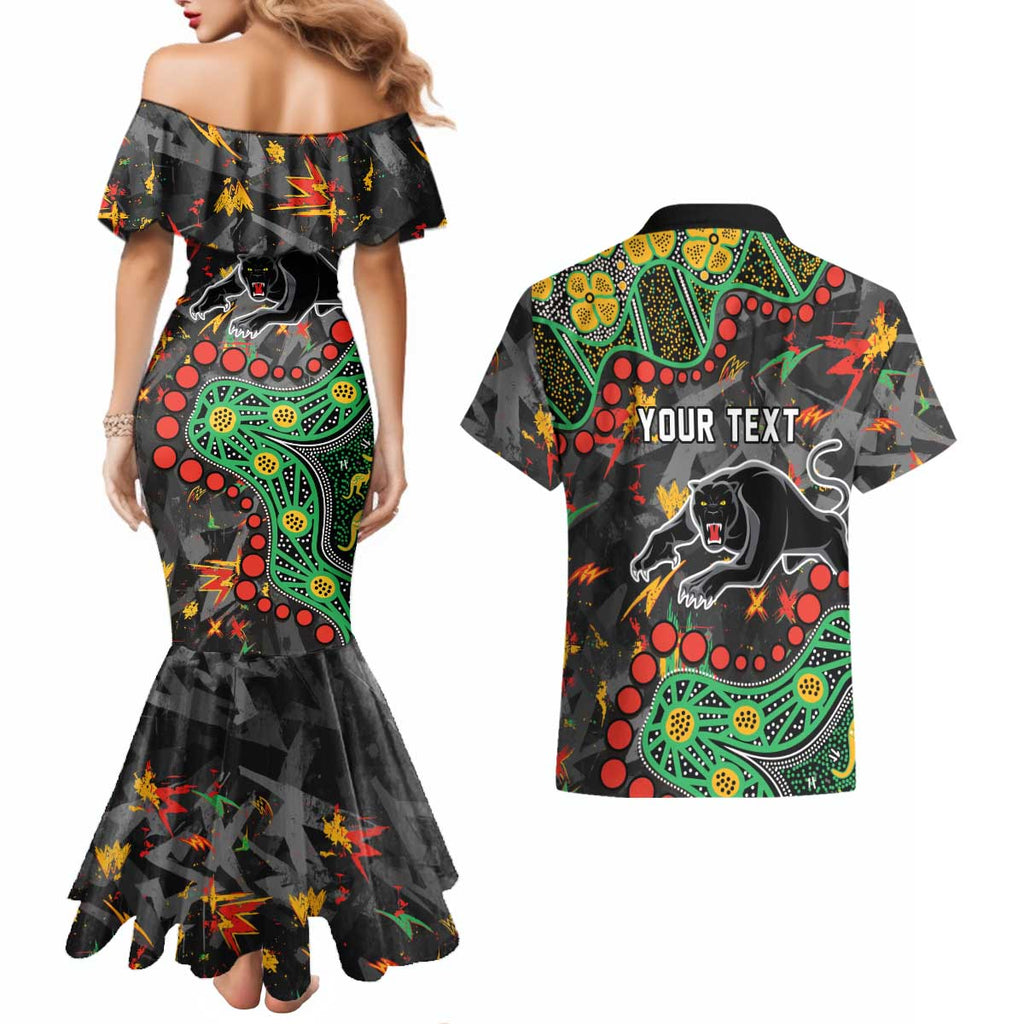 Personalized Penrith Panthers Couples Matching Mermaid Dress and Hawaiian Shirt Aboriginal Pattern with Graffiti Style Design