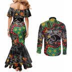 Personalized Penrith Panthers Couples Matching Mermaid Dress and Long Sleeve Button Shirt Aboriginal Pattern with Graffiti Style Design