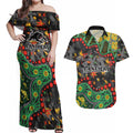 Personalized Penrith Panthers Couples Matching Off Shoulder Maxi Dress and Hawaiian Shirt Aboriginal Pattern with Graffiti Style Design