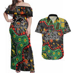 Personalized Penrith Panthers Couples Matching Off Shoulder Maxi Dress and Hawaiian Shirt Aboriginal Pattern with Graffiti Style Design