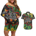 Personalized Penrith Panthers Couples Matching Off Shoulder Short Dress and Hawaiian Shirt Aboriginal Pattern with Graffiti Style Design