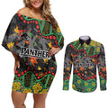 Personalized Penrith Panthers Couples Matching Off Shoulder Short Dress and Long Sleeve Button Shirt Aboriginal Pattern with Graffiti Style Design