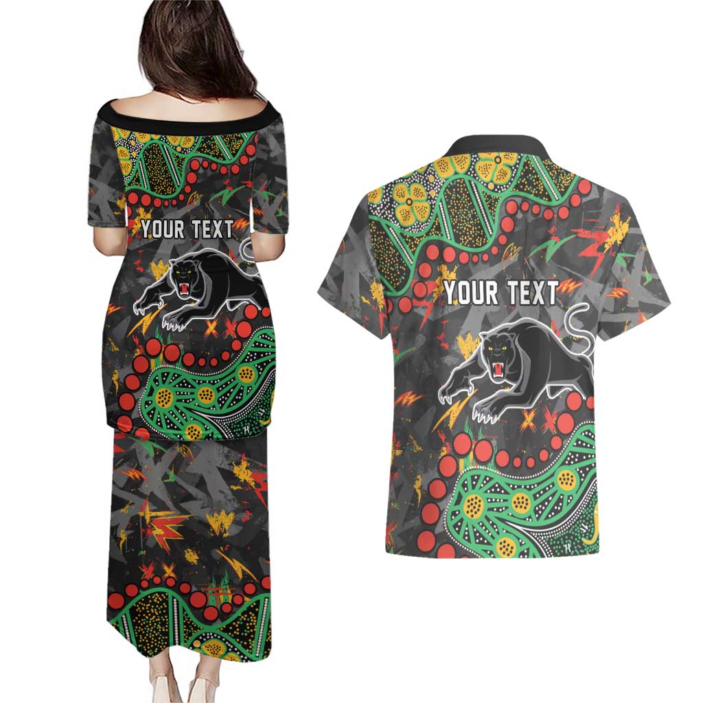 Personalized Penrith Panthers Couples Matching Puletasi and Hawaiian Shirt Aboriginal Pattern with Graffiti Style Design