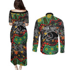Personalized Penrith Panthers Couples Matching Puletasi and Long Sleeve Button Shirt Aboriginal Pattern with Graffiti Style Design