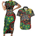 Personalized Penrith Panthers Couples Matching Short Sleeve Bodycon Dress and Hawaiian Shirt Aboriginal Pattern with Graffiti Style Design