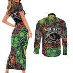 Personalized Penrith Panthers Couples Matching Short Sleeve Bodycon Dress and Long Sleeve Button Shirt Aboriginal Pattern with Graffiti Style Design