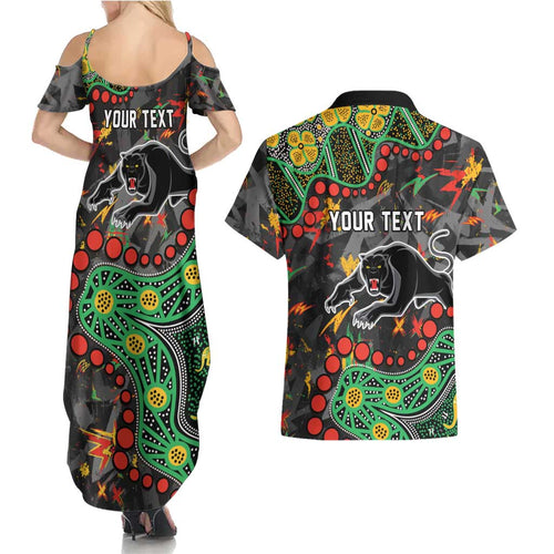 Personalized Penrith Panthers Couples Matching Summer Maxi Dress and Hawaiian Shirt Aboriginal Pattern with Graffiti Style Design