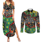 Personalized Penrith Panthers Couples Matching Summer Maxi Dress and Long Sleeve Button Shirt Aboriginal Pattern with Graffiti Style Design