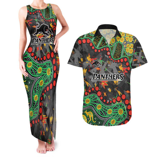 Personalized Penrith Panthers Couples Matching Tank Maxi Dress and Hawaiian Shirt Aboriginal Pattern with Graffiti Style Design