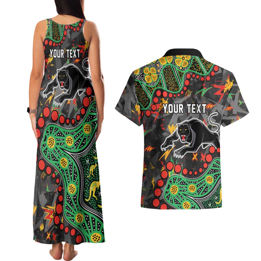 Personalized Penrith Panthers Couples Matching Tank Maxi Dress and Hawaiian Shirt Aboriginal Pattern with Graffiti Style Design