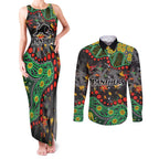Personalized Penrith Panthers Couples Matching Tank Maxi Dress and Long Sleeve Button Shirt Aboriginal Pattern with Graffiti Style Design