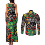 Personalized Penrith Panthers Couples Matching Tank Maxi Dress and Long Sleeve Button Shirt Aboriginal Pattern with Graffiti Style Design