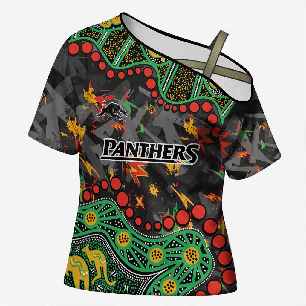 Personalized Penrith Panthers Cross Shoulder Shirt Aboriginal Pattern with Graffiti Style Design