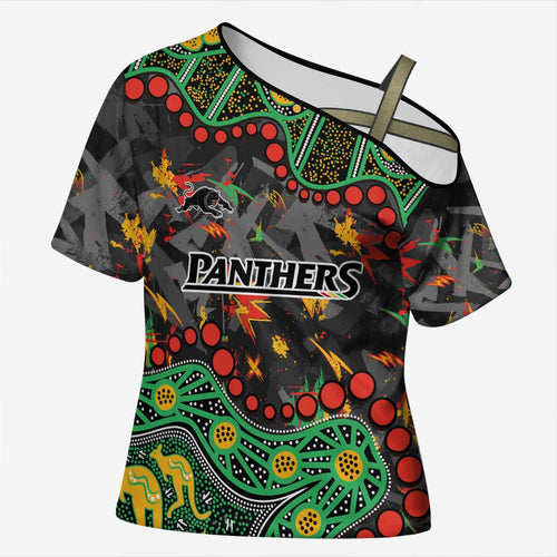 Personalized Penrith Panthers Cross Shoulder Shirt Aboriginal Pattern with Graffiti Style Design