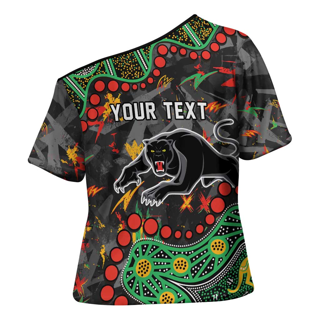 Personalized Penrith Panthers Cross Shoulder Shirt Aboriginal Pattern with Graffiti Style Design