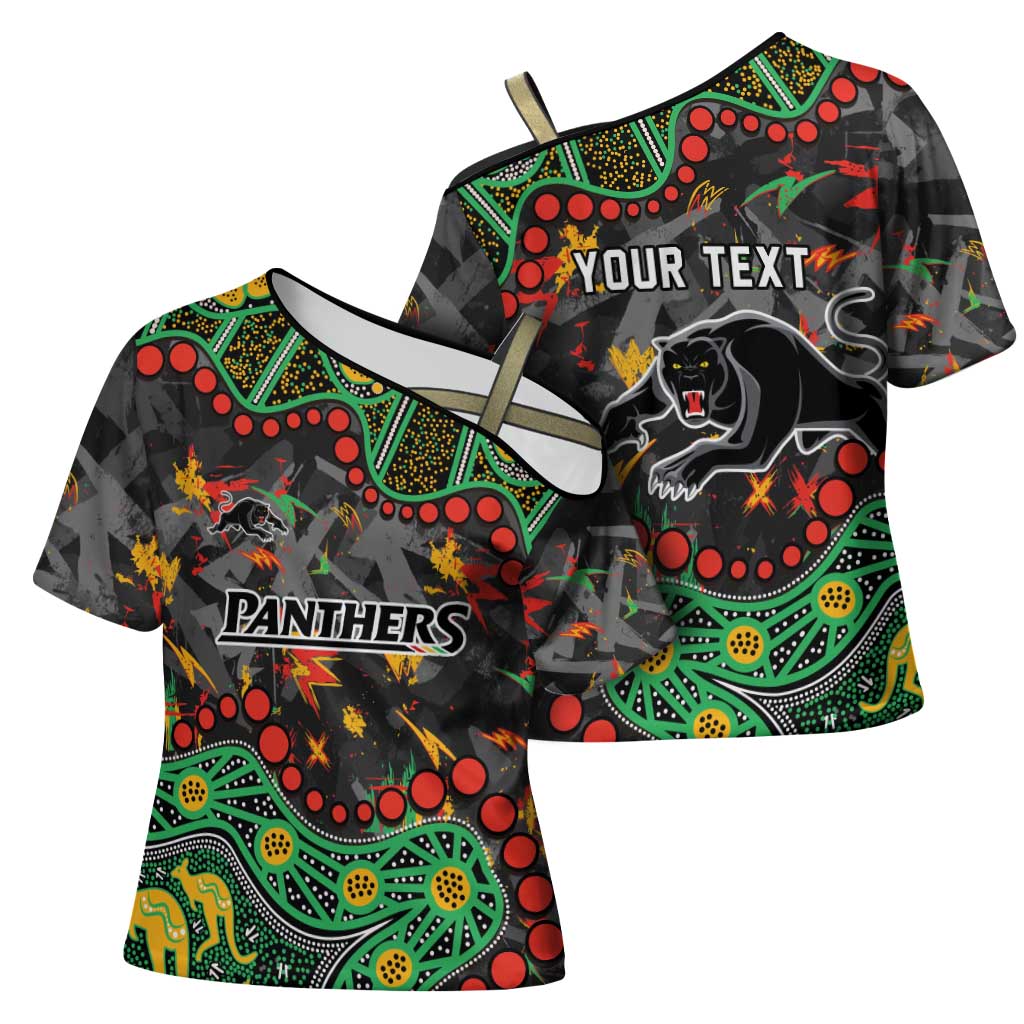 Personalized Penrith Panthers Cross Shoulder Shirt Aboriginal Pattern with Graffiti Style Design