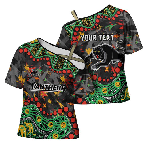 Personalized Penrith Panthers Cross Shoulder Shirt Aboriginal Pattern with Graffiti Style Design