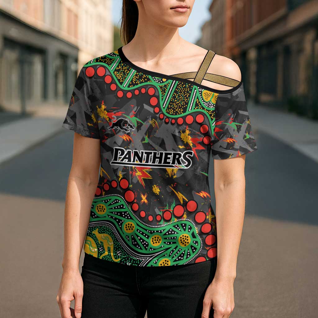 Personalized Penrith Panthers Cross Shoulder Shirt Aboriginal Pattern with Graffiti Style Design
