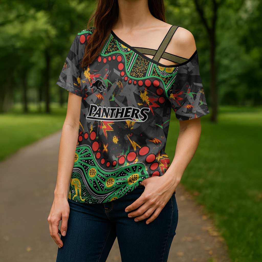 Personalized Penrith Panthers Cross Shoulder Shirt Aboriginal Pattern with Graffiti Style Design