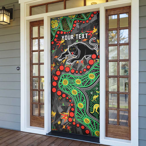 Personalized Penrith Panthers Door Cover Aboriginal Pattern with Graffiti Style Design