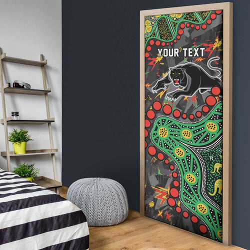 Personalized Penrith Panthers Door Cover Aboriginal Pattern with Graffiti Style Design