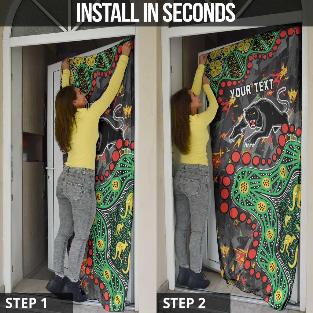 Personalized Penrith Panthers Door Cover Aboriginal Pattern with Graffiti Style Design