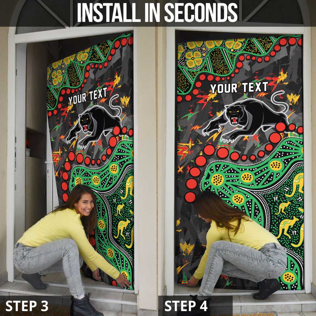 Personalized Penrith Panthers Door Cover Aboriginal Pattern with Graffiti Style Design