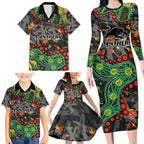 Personalized Penrith Panthers Family Matching Long Sleeve Bodycon Dress and Hawaiian Shirt Aboriginal Pattern with Graffiti Style Design
