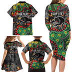 Personalized Penrith Panthers Family Matching Long Sleeve Bodycon Dress and Hawaiian Shirt Aboriginal Pattern with Graffiti Style Design