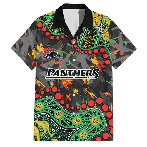 Personalized Penrith Panthers Family Matching Long Sleeve Bodycon Dress and Hawaiian Shirt Aboriginal Pattern with Graffiti Style Design