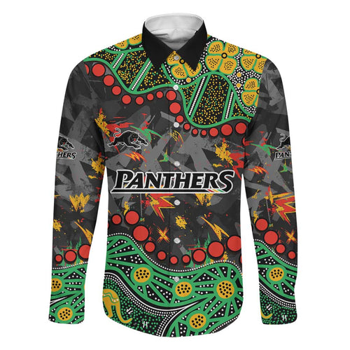 Personalized Penrith Panthers Family Matching Long Sleeve Bodycon Dress and Hawaiian Shirt Aboriginal Pattern with Graffiti Style Design
