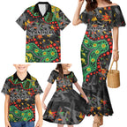 Personalized Penrith Panthers Family Matching Mermaid Dress and Hawaiian Shirt Aboriginal Pattern with Graffiti Style Design