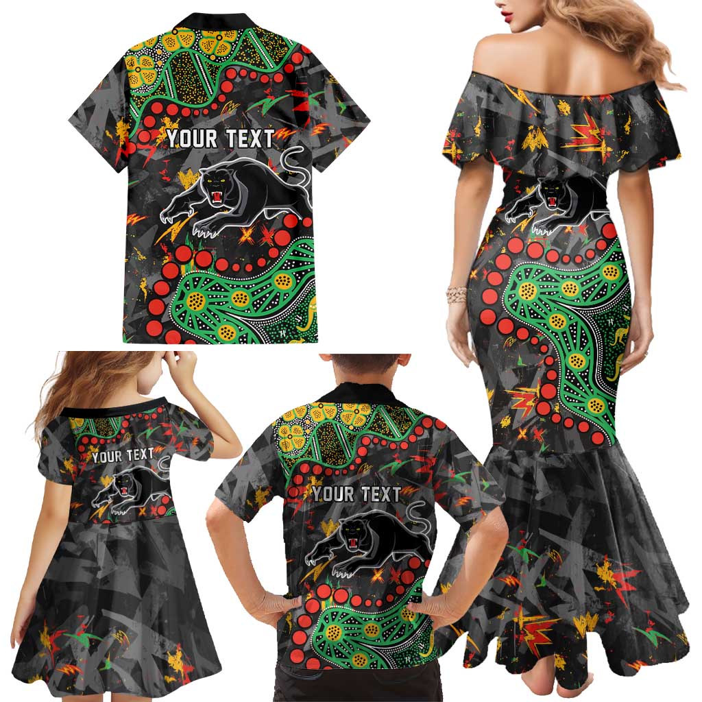 Personalized Penrith Panthers Family Matching Mermaid Dress and Hawaiian Shirt Aboriginal Pattern with Graffiti Style Design